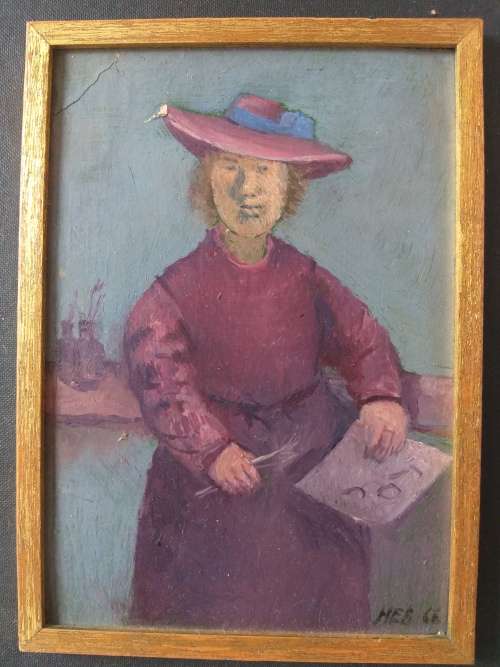 Self portrait by artist oil on board singed MES dated 66